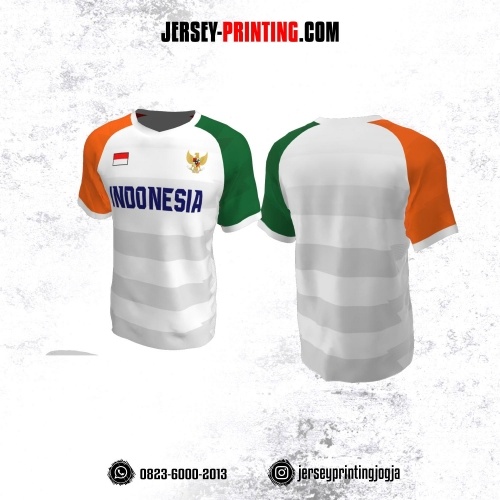 Jersey Futsal Putih Abu Orange Hijau Motif Stripe