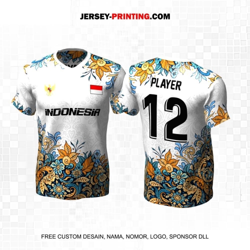 Jersey Futsal Putih Biru Kuning Motif Batik 637