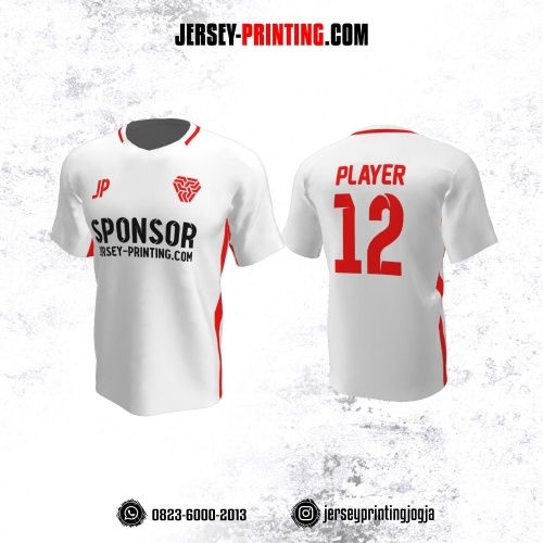 Jersey Futsal Putih Garis Merah