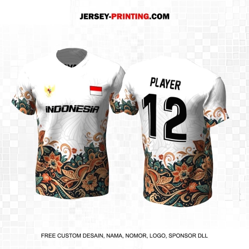 Jersey Futsal Putih Krem Hijau Motif Batik Flower 638