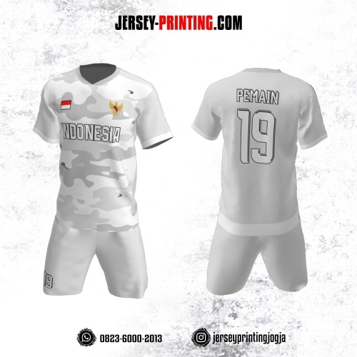 Jersey Futsal Putih Motif Loreng Abu-abu