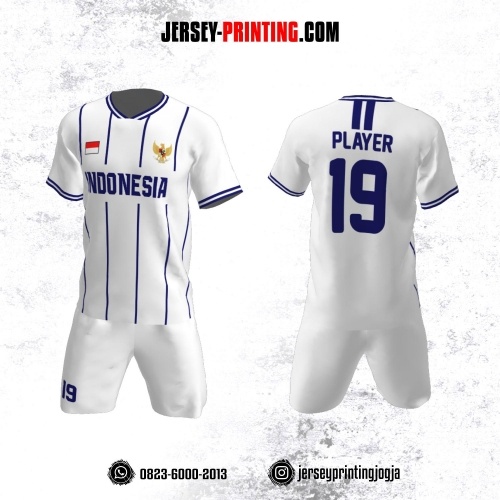 Jersey Futsal Putih Motif Stripe Navy