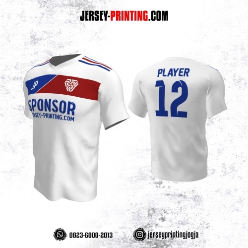 Jersey Futsal Putih Strip Merah Biru