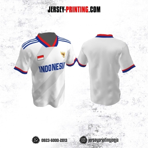 Jersey Futsal Putih Strip Navy Merah