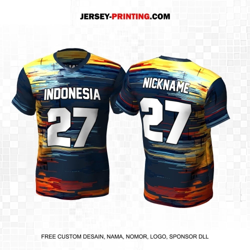 Jersey Futsal Retro Vintage Navy Kuning Orange Motif Abstrak 618
