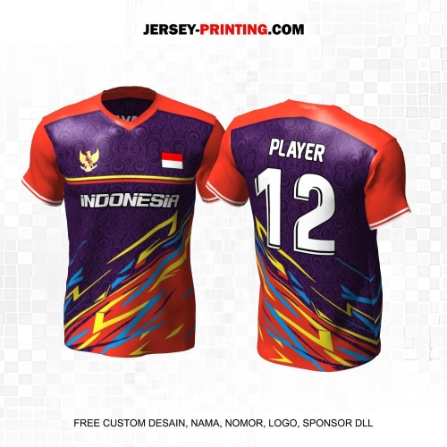 Jersey Futsal Ungu Orange Motif Batik Abstrak 625