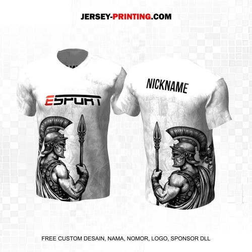 Jersey Gaming Esports Putih Abu Motif Prajurit Romawi Kuno 252