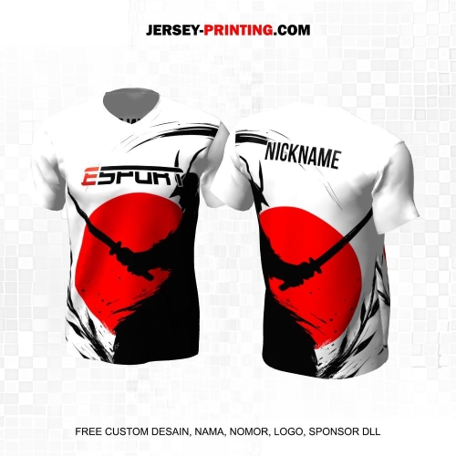 Jersey Gaming Esports Putih Hitam Merah Motif Samurai 251