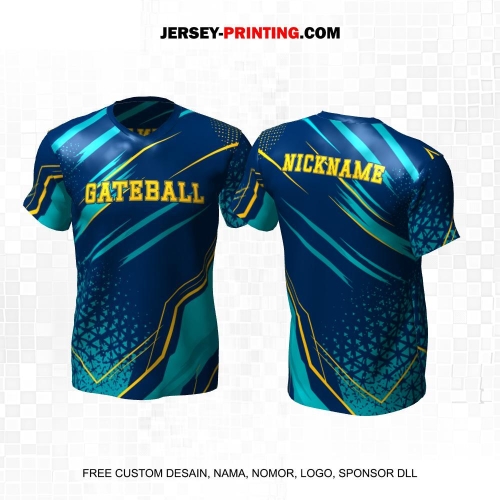 Jersey Gateball Sport Biru Kuning Tosca Motif Abstrak 15