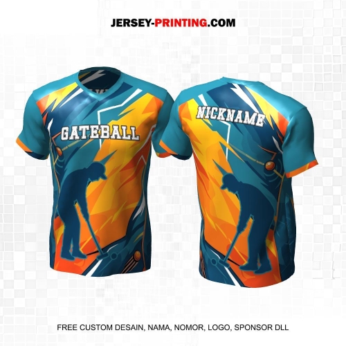 Jersey Gateball Sport Biru Orange Motif Abstrak 05