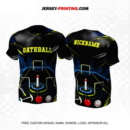 Jersey Gateball Sport Hitam Biru Kuning Motif Abstrak Lapangan 07
