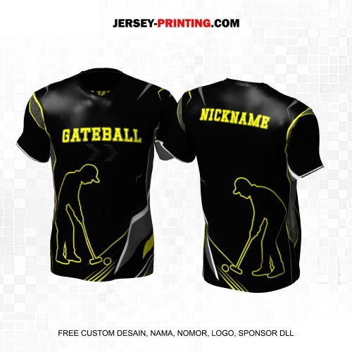 Jersey Gateball Sport Hitam Kuning Abu Motif Abstrak 09