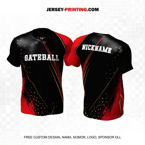 Jersey Gateball Sport Hitam Merah Motif Abstrak Brush 19