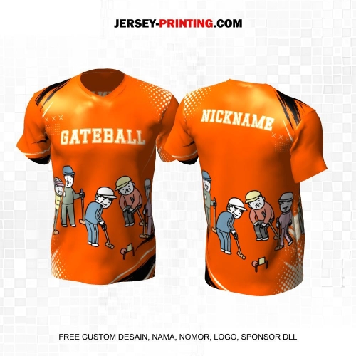 Jersey Gateball Sport Orange Hitam Kuning Motif Polkadot 17