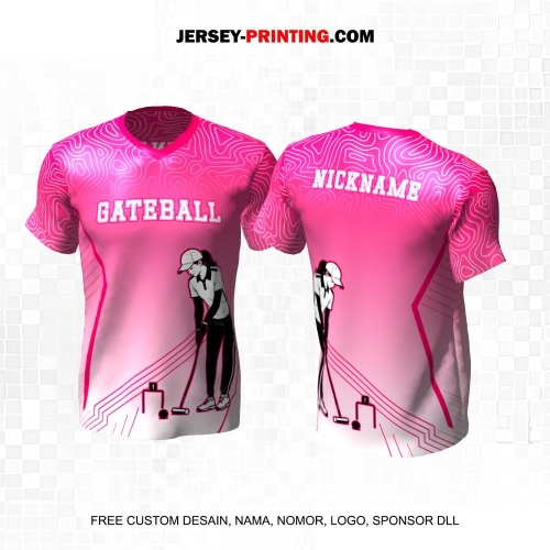 Jersey Gateball Sport Pink Putih Motif Abstrak Liquid 10