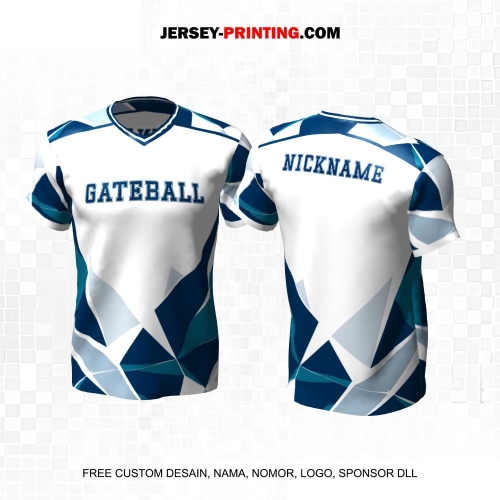 Jersey Gateball Sport Putih Biru Motif Abstrak Triangle 18
