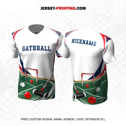 Jersey Gateball Sport Putih Hijau Merah Biru Motif Lapangan 04