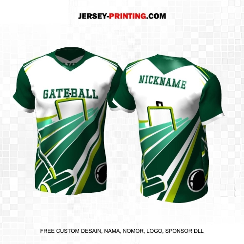 Jersey Gateball Sport Putih Hijau Motif Abstrak 02