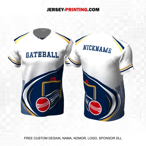 Jersey Gateball Sport Putih Navy Motif Abstrak Polkadot 01