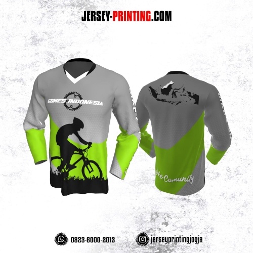 Jersey Gowes Sepeda Abu Hijau Hitam Lengan Panjang