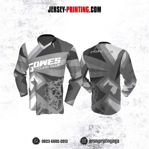 Jersey Gowes Sepeda Abu Putih Lengan Panjang