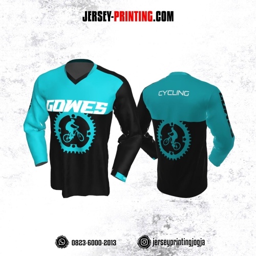 Jersey Gowes Sepeda Biru Hitam  Lengan Panjang