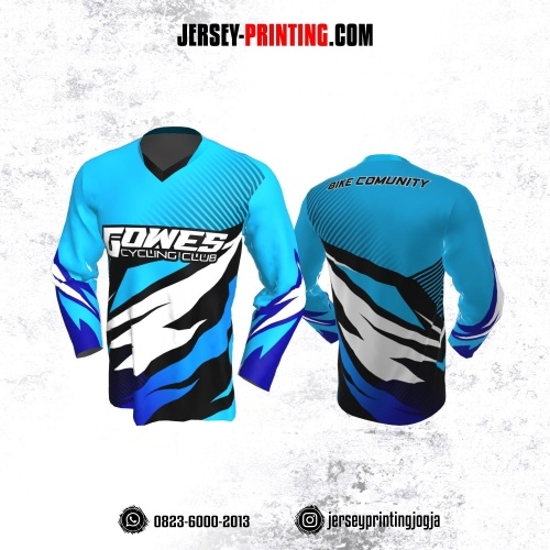 Jersey Gowes Sepeda Biru Hitam Putih Kilat Lengan Panjang