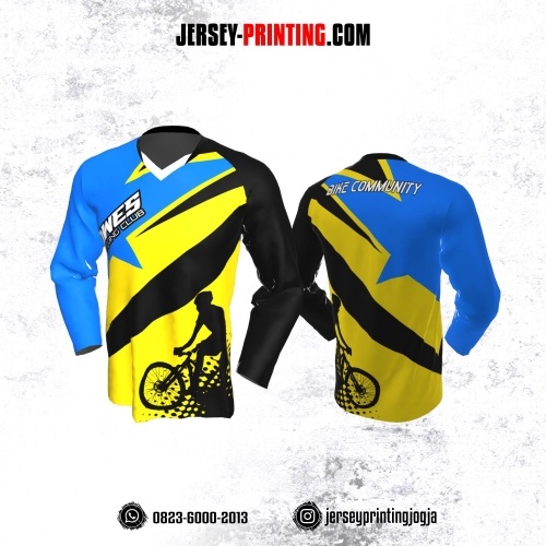 Jersey Gowes Sepeda Biru Kuning Lengan Panjang