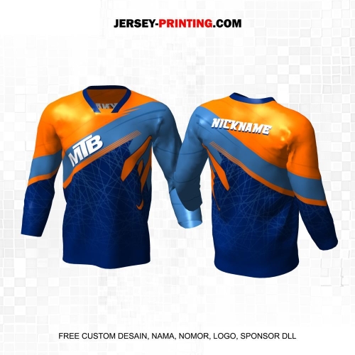 Jersey Gowes Sepeda Downhill Biru Orange Motif Abstrak 15