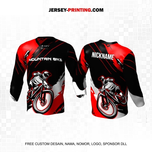 Jersey Gowes Sepeda Downhill Hitam Merah Putih Motif Abstrak 147