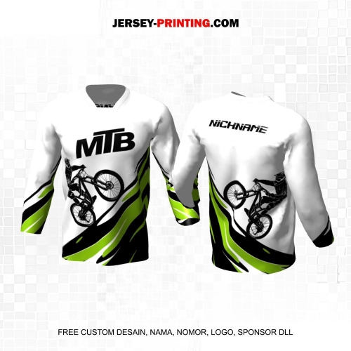Jersey Gowes Sepeda Downhill Putih Hijau Hitam Motif Abstrak 143