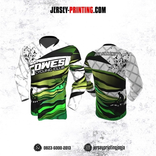 Jersey Gowes Sepeda Hijau Putih Abu Abstrak Lengan Panjang