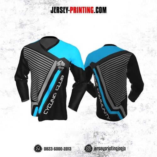 Jersey Gowes Sepeda Hitam Abu Biru Strip Lengan Panjang