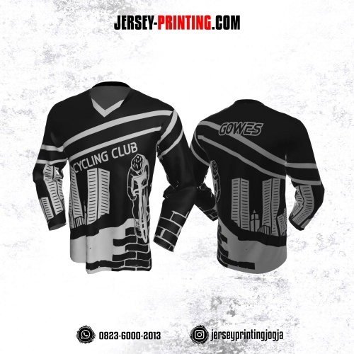 Jersey Gowes Sepeda Hitam Abu Garis Lengan Panjang