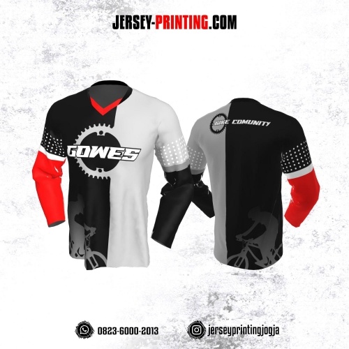 Jersey Gowes Sepeda Hitam Abu Merah  Lengan Panjang