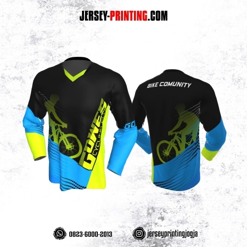 Jersey Gowes Sepeda Hitam Biru Hijau Lengan Panjang