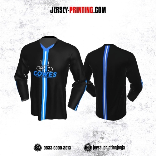 Jersey Gowes Sepeda Hitam Biru  Lengan Panjang