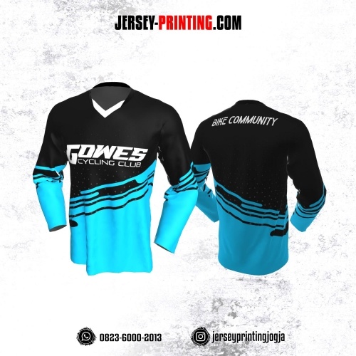 Jersey Gowes Sepeda Hitam Biru Lengan Panjang