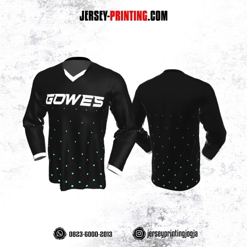 Jersey Gowes Sepeda Hitam Biru Tosca Polkadot Lengan Panjang
