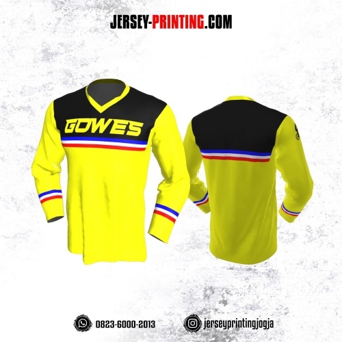 Jersey Gowes Sepeda Hitam Kuning Biru Lengan Panjang