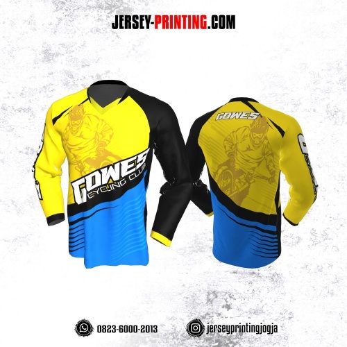 Jersey Gowes Sepeda Hitam Kuning Biru Lengan Panjang