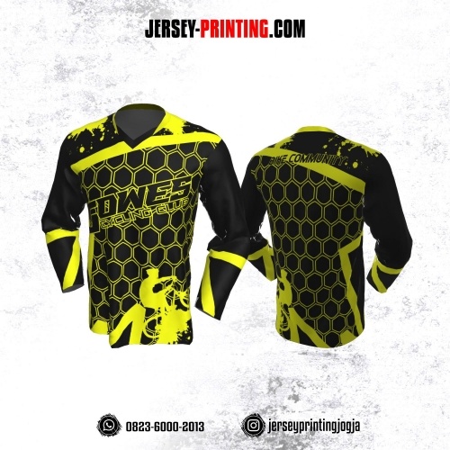 Jersey Gowes Sepeda Hitam Kuning Honeycomb Lengan Panjang