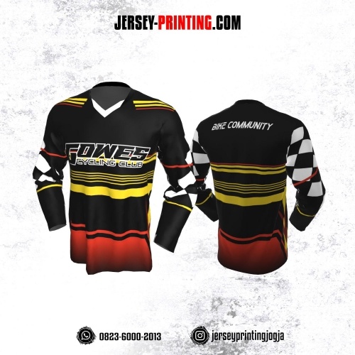 Jersey Gowes Sepeda Hitam Orange Kuning Strip Lengan Panjang