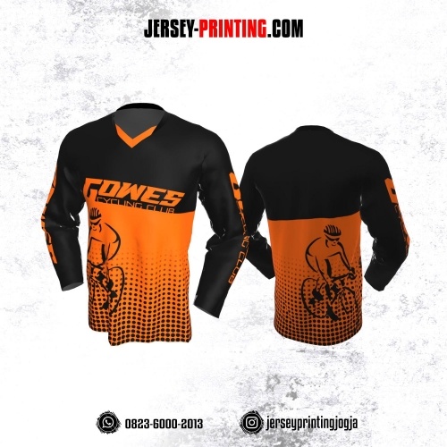 Jersey Gowes Sepeda Hitam Orange Polkadot Lengan Panjang