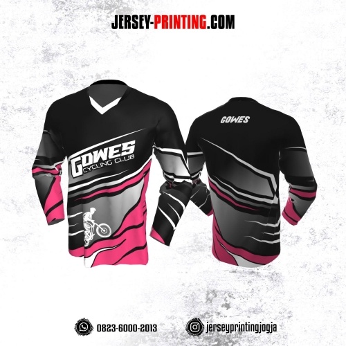 Jersey Gowes Sepeda Hitam Pink Abu Putih  Lengan Panjang