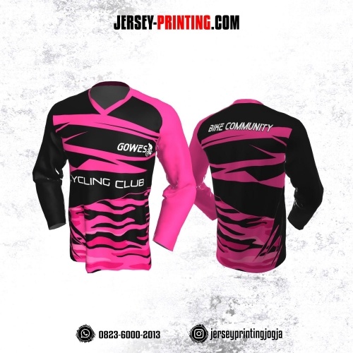 Jersey Gowes Sepeda Hitam Pink Lengan Panjang