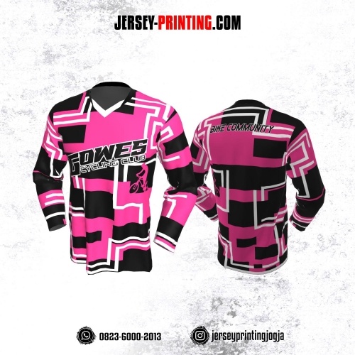 Jersey Gowes Sepeda Hitam Pink Putih LineLengan Panjang