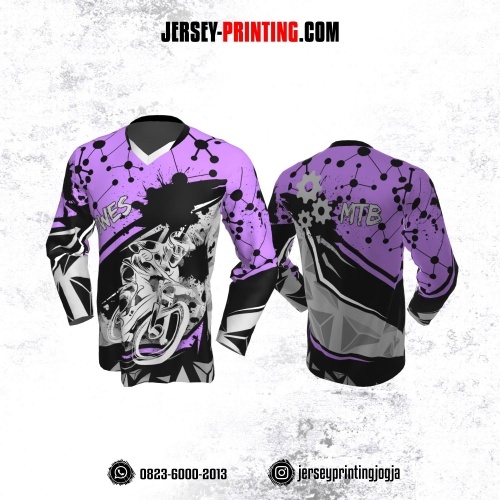 Jersey Gowes Sepeda Hitam Ungu Abu Dot Line Lengan Panjang