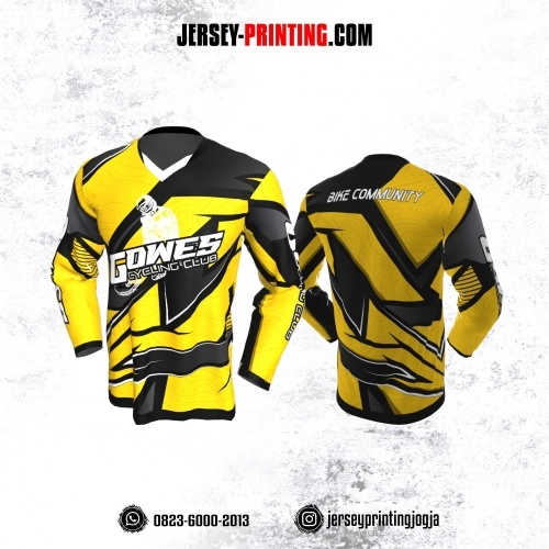 Jersey Gowes Sepeda Kuning Abu Hitam Kilat Lengan Panjang