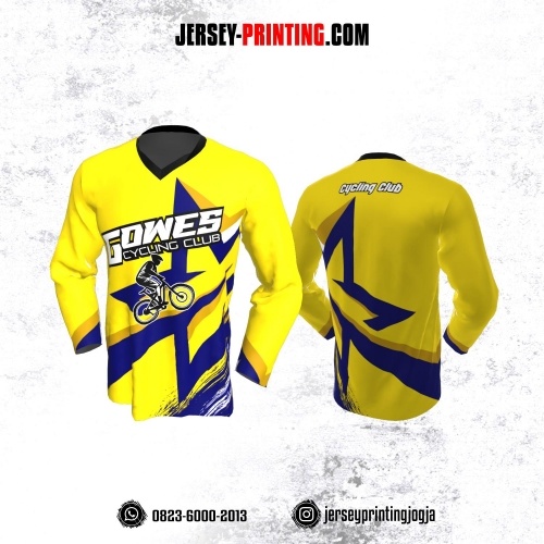 Jersey Gowes Sepeda Kuning Biru Navy Lengan Panjang